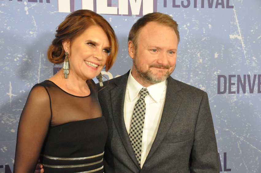 Britta Erickson, Denver Film Festival Director and Interim Executive Director, on the red carpet with Rian Johnson, director of "Knives Out" and recipient of the 2019 John Cassavetes Award, on opening night of the 42nd annual Denver Film Festival.